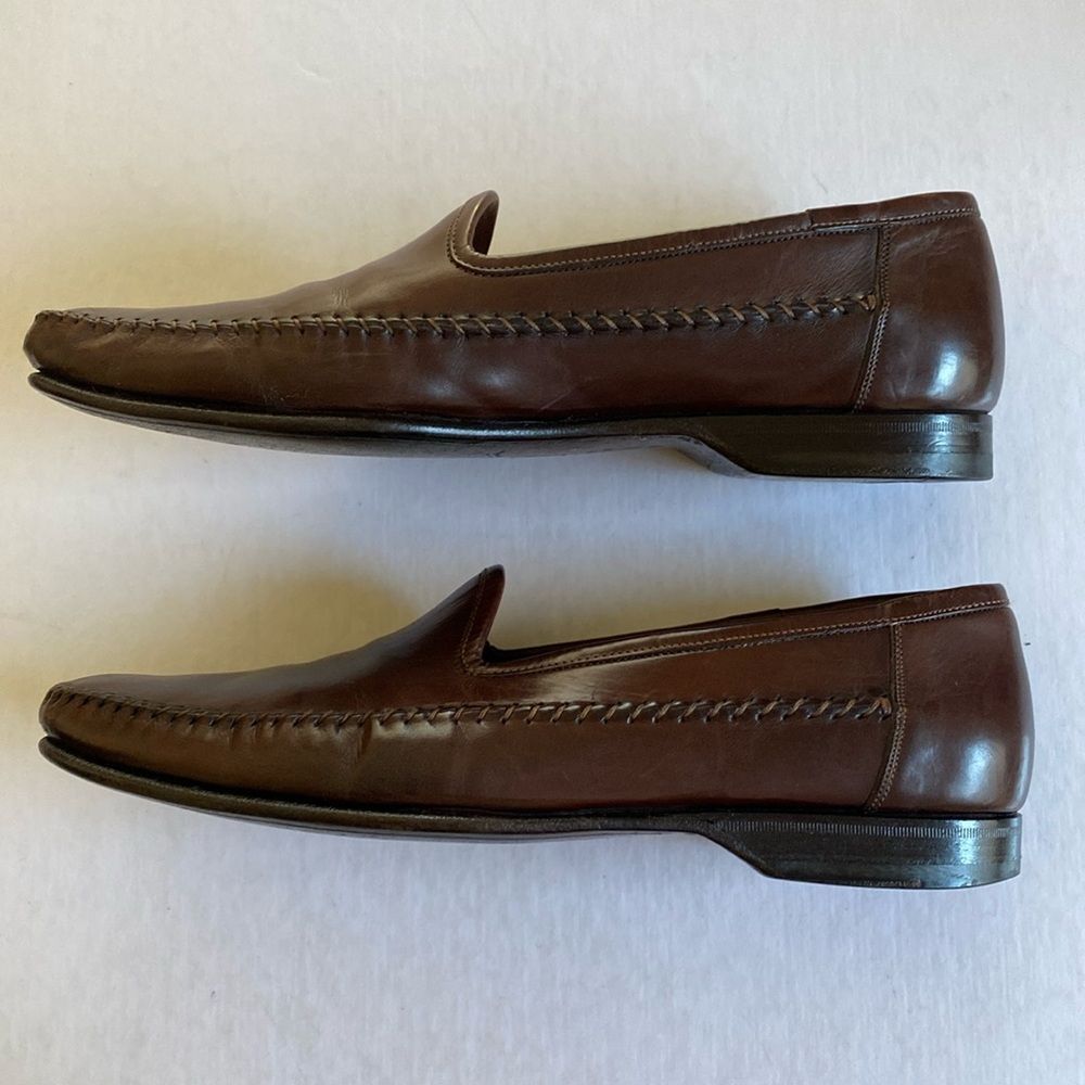 Santoni Brown Leather Penny Loafers